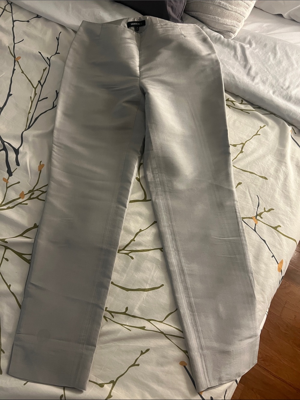Lafayette Light Silver Satin Dress Pants